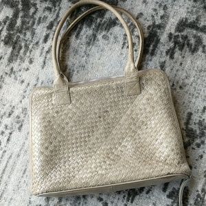 LATICO gray/green leather weave front tote